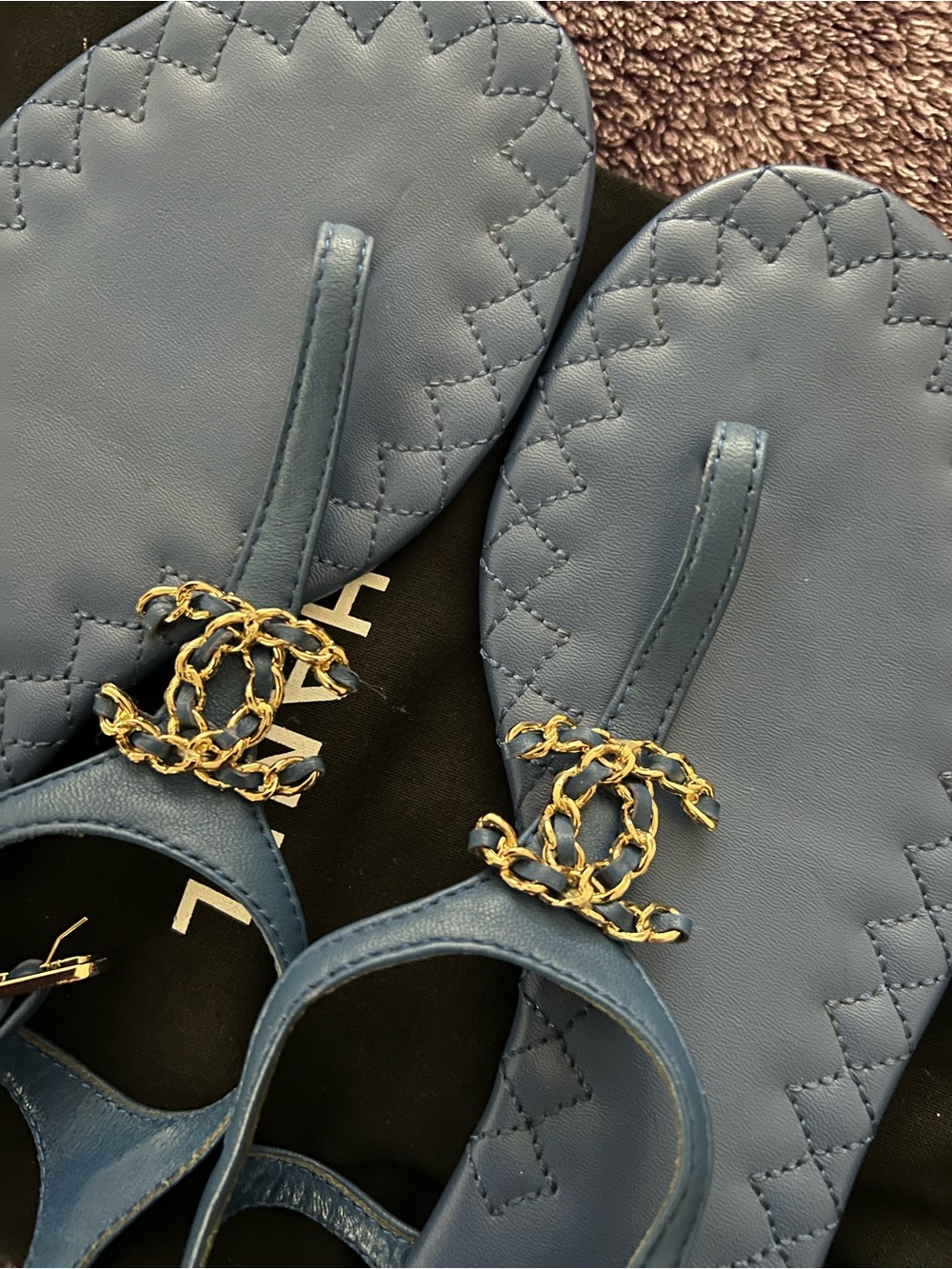 Authentic CHANEL Blue & Gold Thong Sandals - Picture 2 of 3